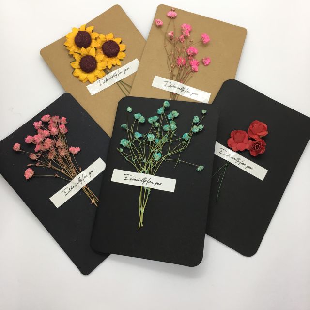 Thiệp xinh phong cách vintage - Thiệp hoa khô siêu độc lạ dễ thương - Quà tặng bạn bè, người thân cực ý nghĩa