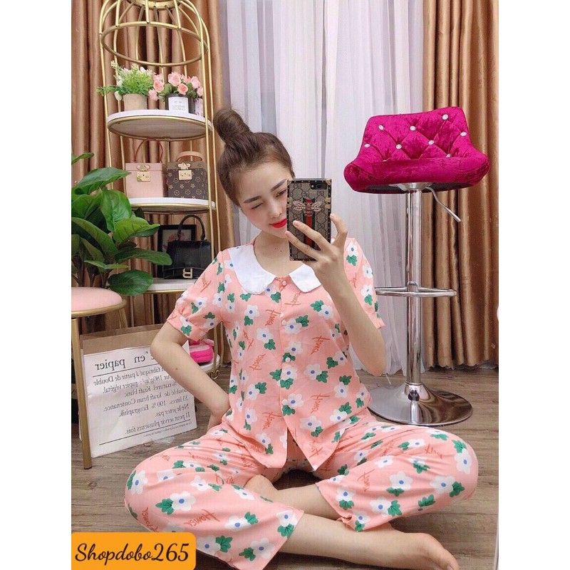 Đồ bộ nữ,đồ ngủ mặc nhà vải lụa họa tiết hoa nhí size 45-57kg.