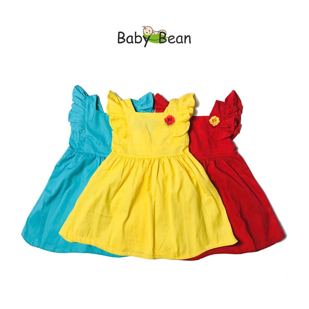 Đầm Cotton tay Bèo đính Hoa bé gái BabyBean