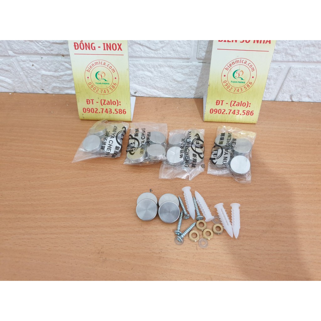 Bộ 4 Vít Chụp INOX - Bộ 4 vít + nắp chụp inox che đầu vít đường kính 15mm và 19mm gắn Biển Số Nhà, Biển Công Ty TP