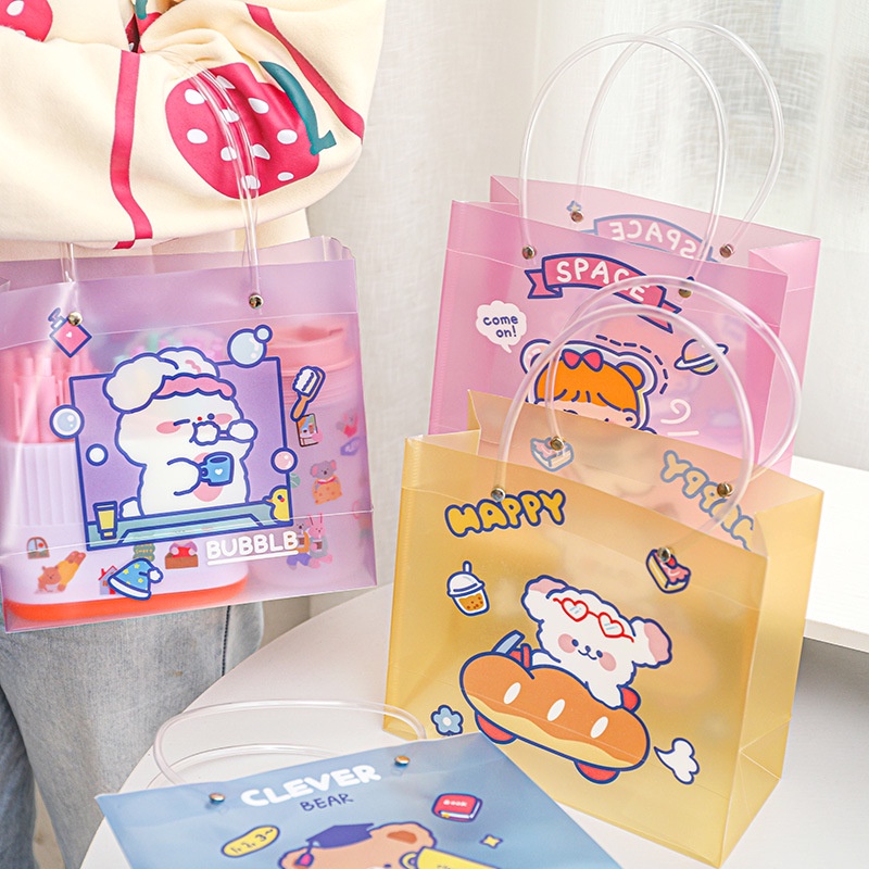 Túi Nhựa Cứng Tote Trong Suốt Chống Thấm Nước Sức Chứa Lớn Đựng Đồ Cá Nhân Bút Tài Liệu Quai Xách D177