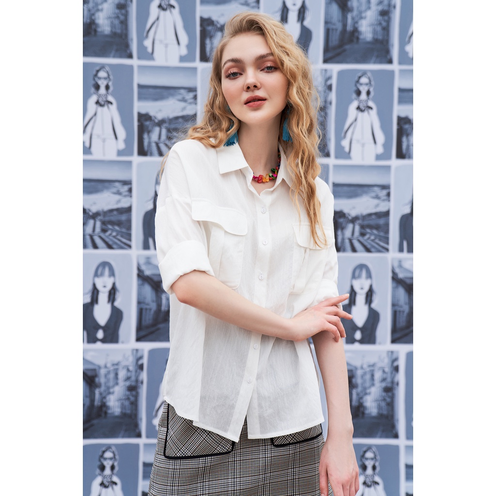 Áo sơ mi tơ xanh mint túi ốp basic 2AO1109 ADORE DRESS