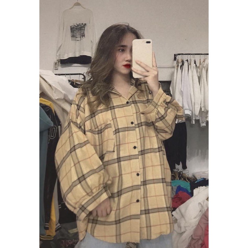 Áo Sơ Mi Kẻ Caro Màu Nâu, Áo Sơ Mi Nữ (Kèm Hình Thật)