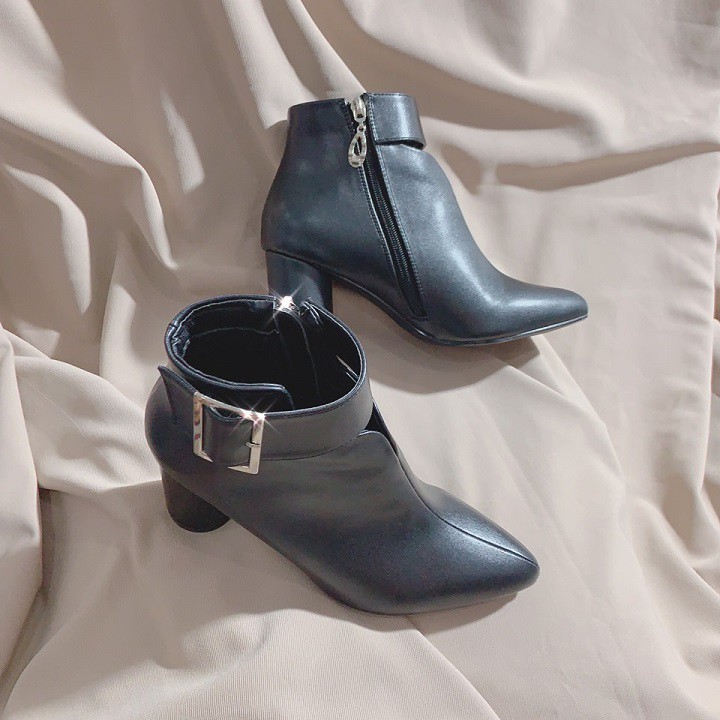 Giày boot nữ cổ thấp 7cm đẹp màu đen thời trang hàng hiệu rosata ro225 | BigBuy360 - bigbuy360.vn