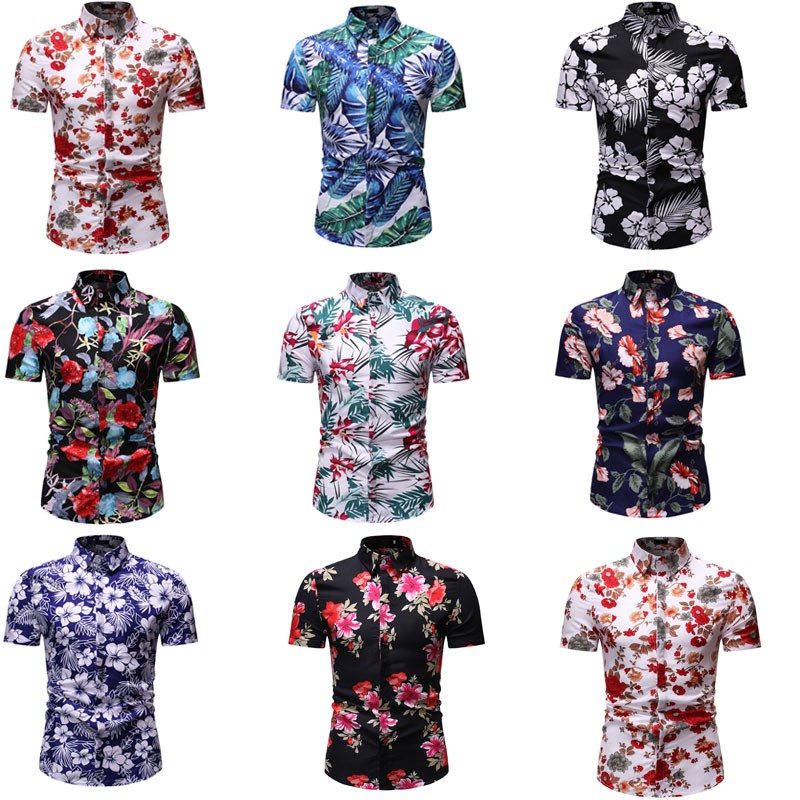 Áo sơ mi nam ngắn tay in hoa phong cách Hawaii size M-3XL