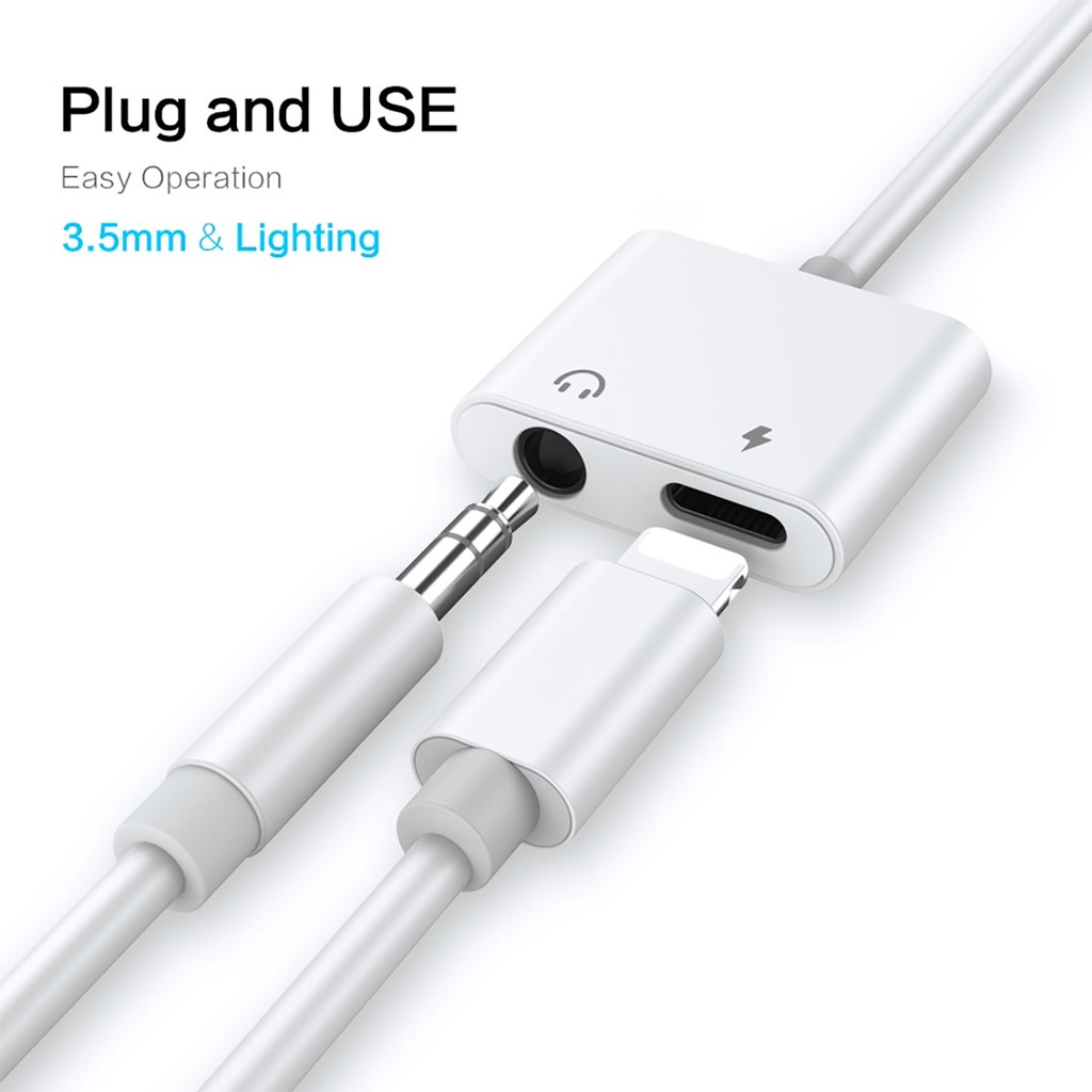 Cáp chia 1 cổng sạc IP5/6/7/8/X/tablet táo ra Tai nghe và Sạc riêng biệt
