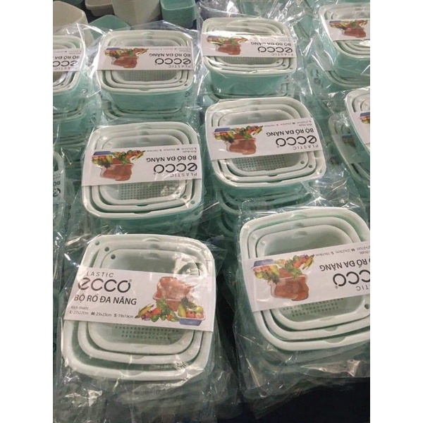 Sét 6 Chậu Rổ Vuông Ecco Nhựa Đẹp Siêu Tiện Dụng {3 Chậu + 3 Rổ}