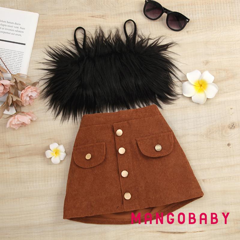 Set Áo Không Tay Màu Trơn + Chân Váy Chữ A Lưng Cao Phối Hàng Nút Thời Trang Mùa Hè Cho Bé Gái