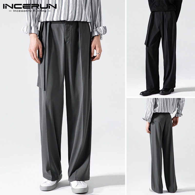 Quần dài INCERUN mềm thẳng màu đơn sắc thời trang đơn giản cho nam