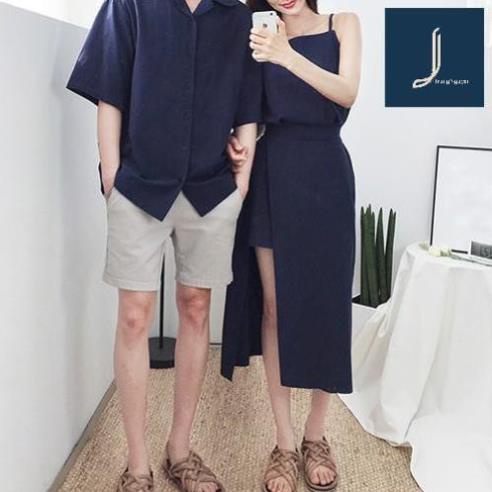 ✿ Áo đôi nam nữTrungNguyen Set áo váy sơ mi cặp couple màu đỏ, màu xanh đen Hàn Quốc Couple VSM- AV80 (có ảnh thật) ✿