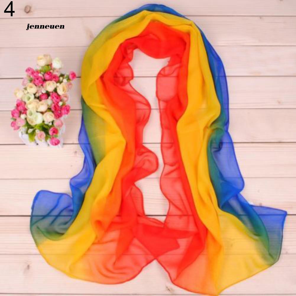 Khăn Choàng Chiffon Dài Mềm Mại Màu Sắc Gradient Thời Trang Đi Biển Mùa Hè Cho Nữ