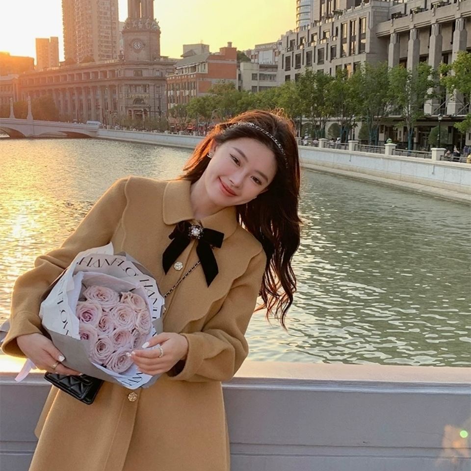 Áo khoác vải tweed hai mặt màu nâu/đen phong cách vintage Pháp cao cấp cho nữ | BigBuy360 - bigbuy360.vn