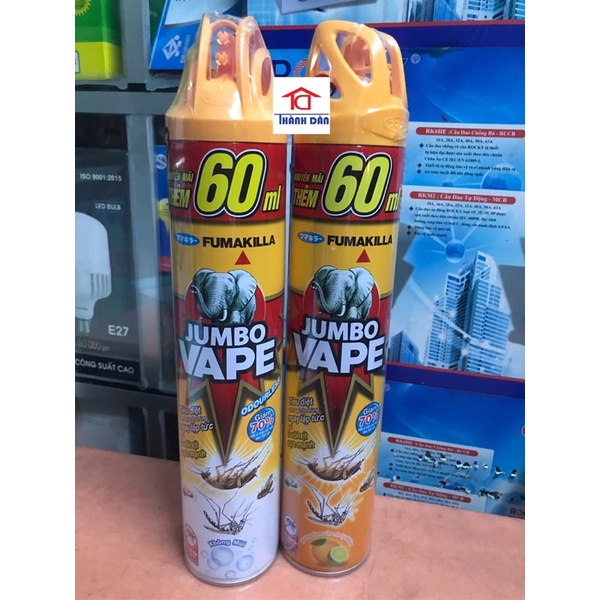Bình xịt côn trùng Jumbo Vape nhiều mùi hương :cam chanh, Không mùi 600ml