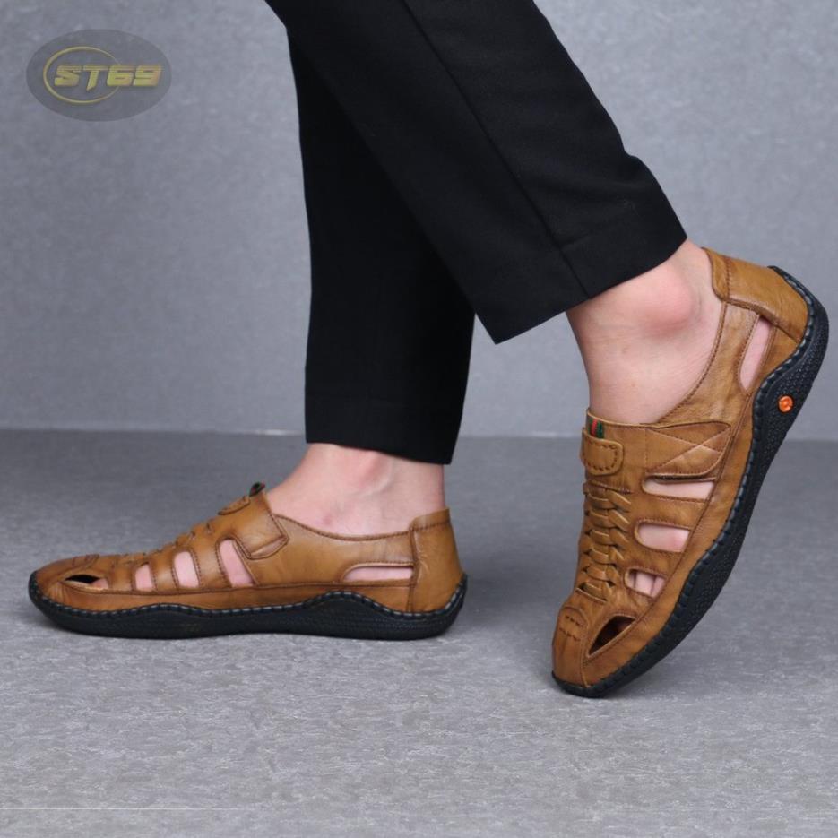 Giày lười rọ nam ST69 da bò 100% đục lỗ thoáng khí mùa hè đế cao su non mềm mại - G006 ⬲