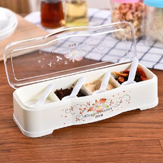 Hộp/ hũ đựng gia vị 4 ngăn nắp gập trong suốt đa năng siêu tiện lợi kèm muỗng - Bảo quản gia vị, chống bụi bẩn tốt