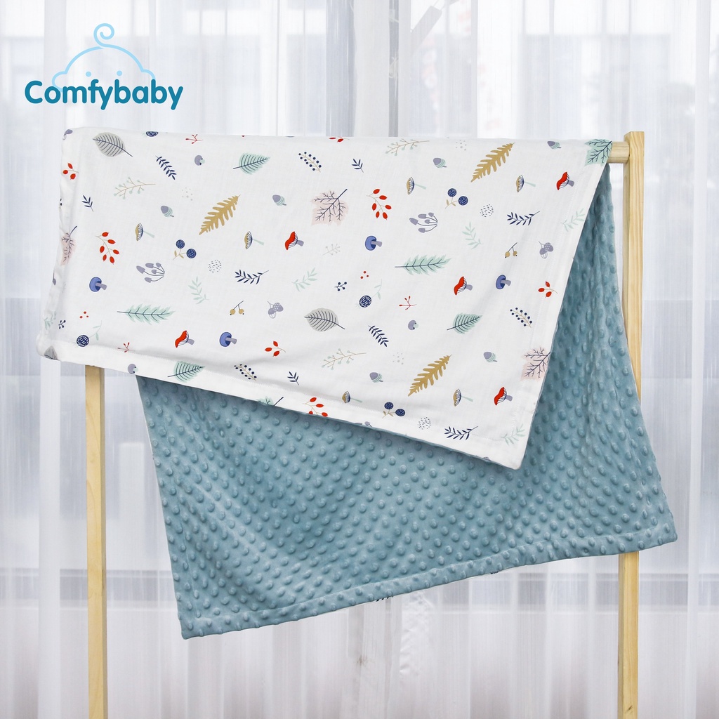 Chăn 2 mặt muslin cao cấp, lông tuyết mịn hạt đậu Comfybaby CHAN015