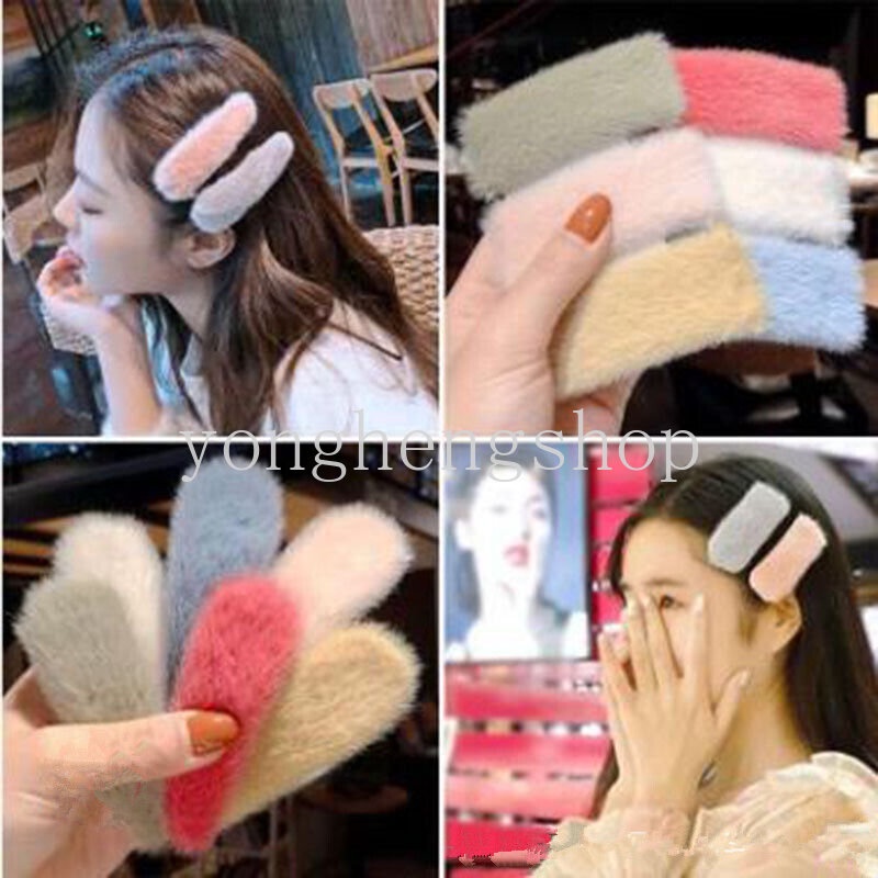 Set 2 Kẹp Tóc Lông Xù Màu Kẹo Ngọt Dễ Thương Cho Nữ
