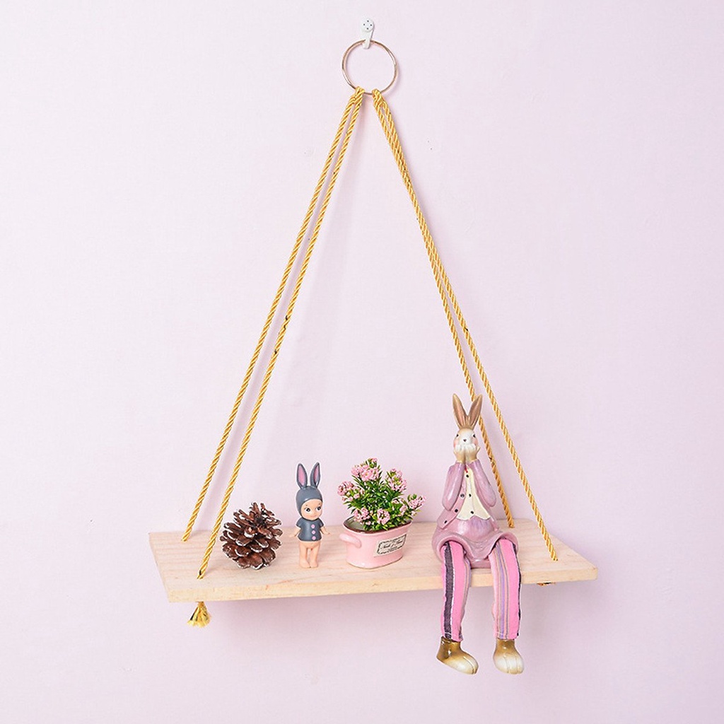 Kệ gỗ treo tường đa năng trang trí dây thừng gỗ thông thơm vintage G01