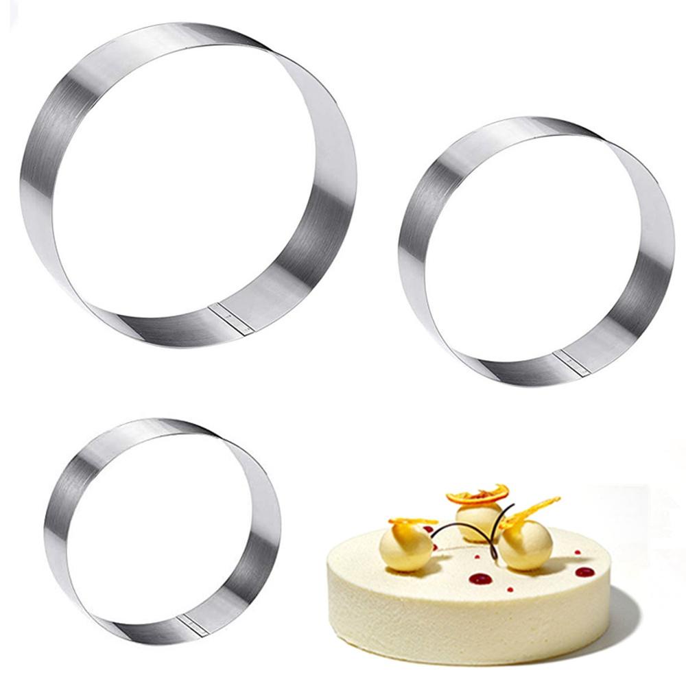 Khuôn Cắt Bánh Hình Tròn 4 / 6 / 8 Inch Bằng Thép Không Gỉ