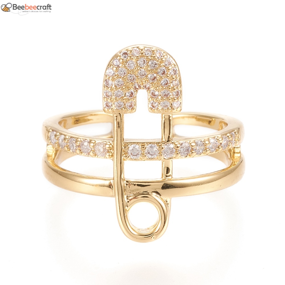 Bộ 5 nhẫn đeo tay kiểu hở bằng đồng mạ vàng 18K đính đá Zirconia đường kính trong 17.5mm size 7 dùng làm đồ trang sức