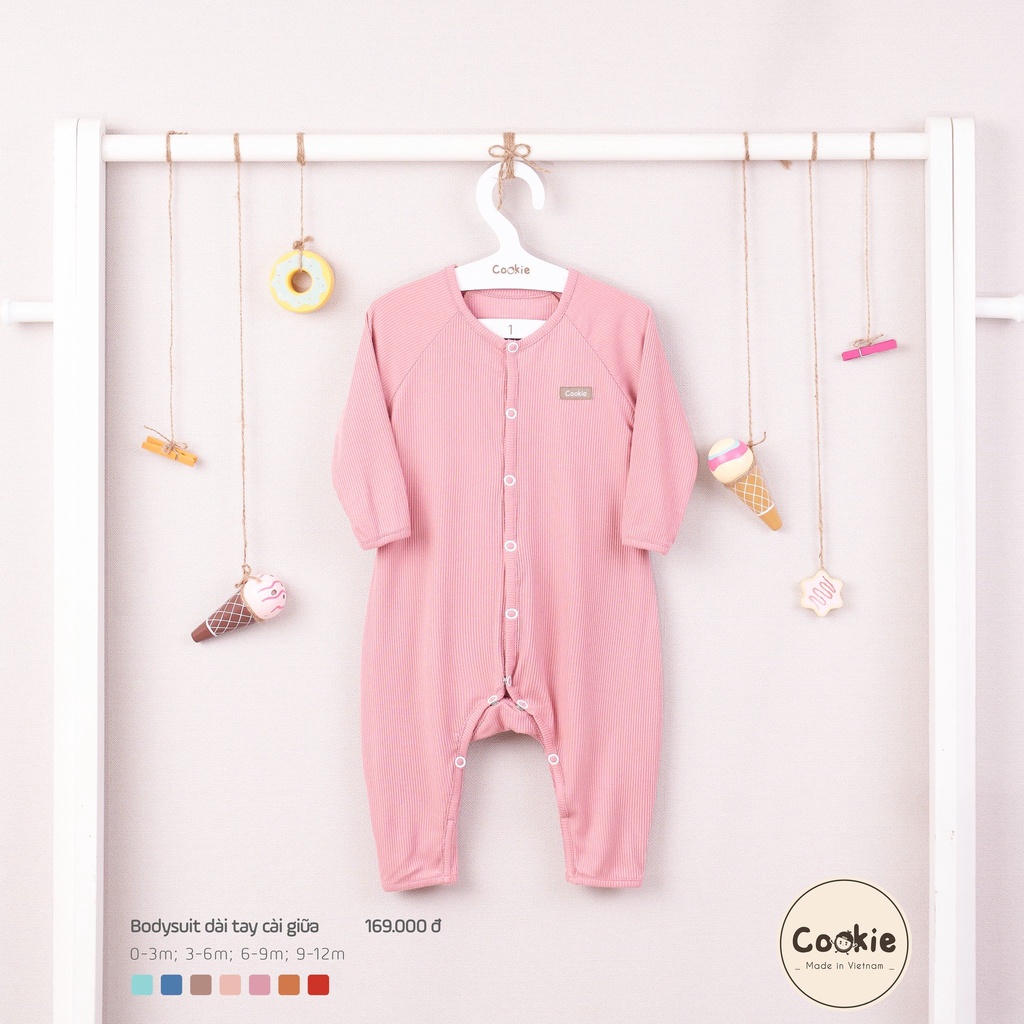 Bộ quần áo bodysuit dài tay cài giữa Cookie cho bé (0-12 tháng)