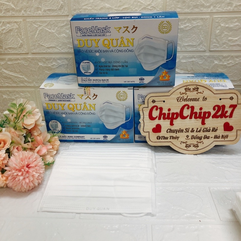 (Sỉ ) Hộp khẩu trang y tế màu trắng 4 lớp kháng khuẩn Duy Quân 50 cái chuẩn