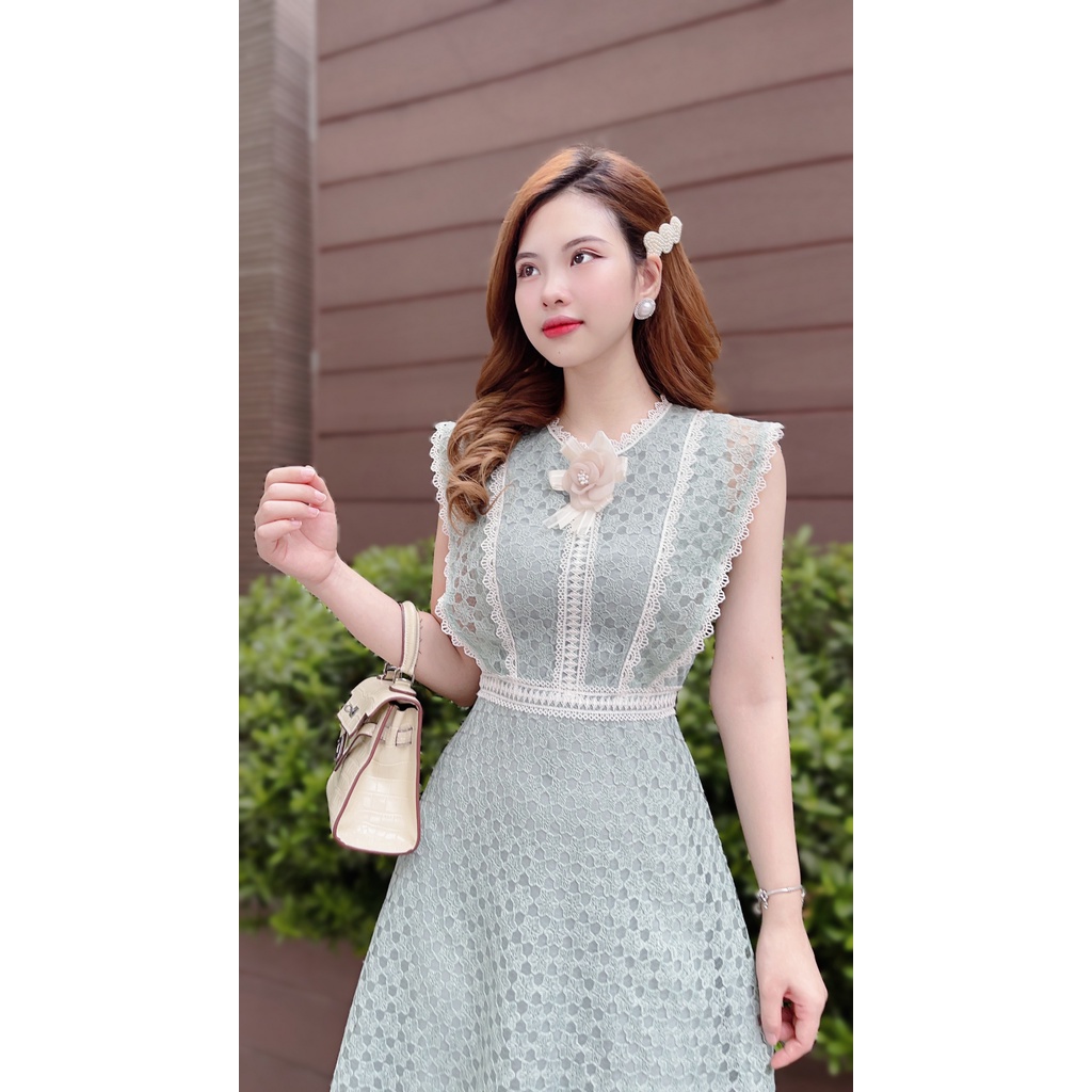 Váy Ren Xanh Pastel Nhẹ Nhàng Sang Chảnh Hàng Chuẩn Thiết Kế- v153