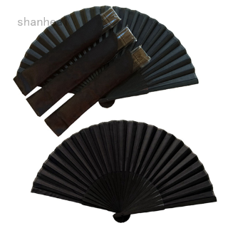 Quạt Lụa Cầm Tay Màu Đen Kiểu Cổ Điển Cá Tính