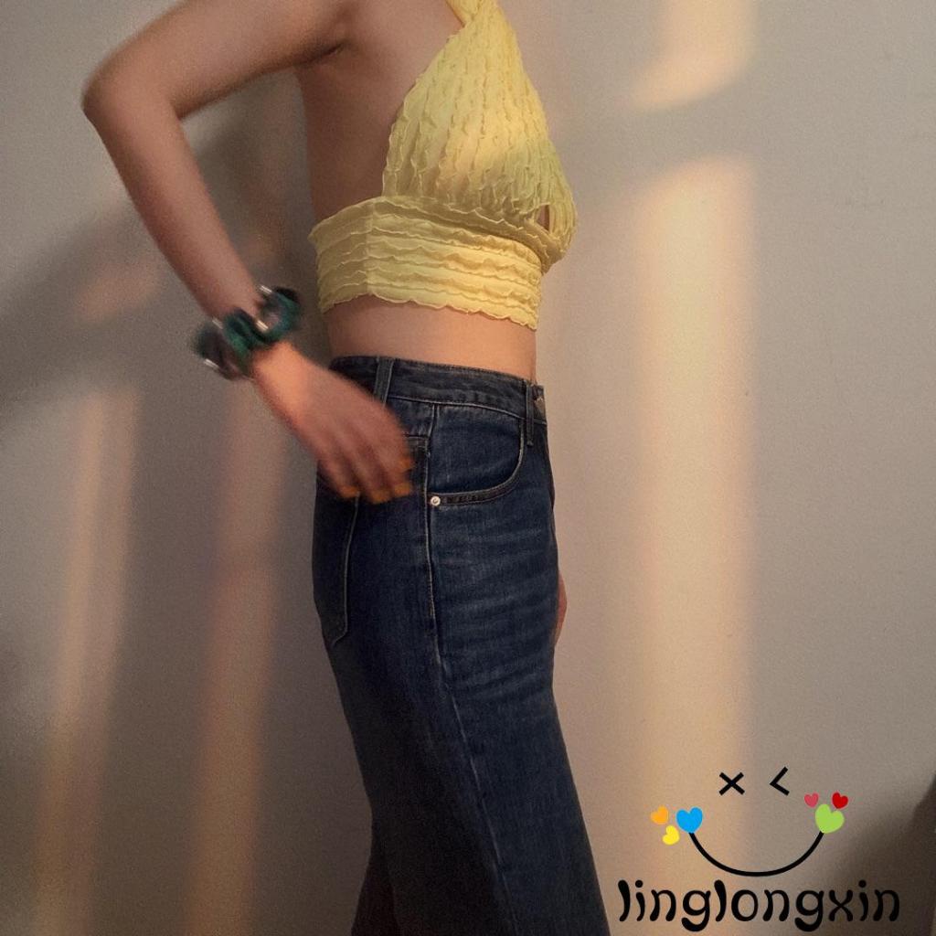Áo croptop cổ chữ V màu sắc tương phản thời trang cho nữ