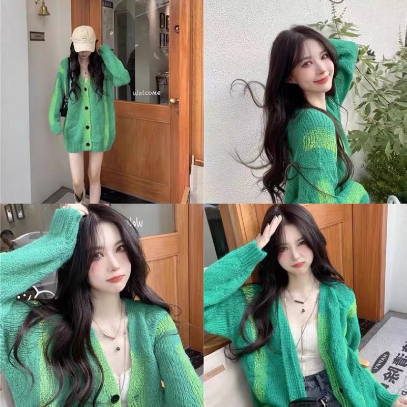 Áo len dài xanh lá