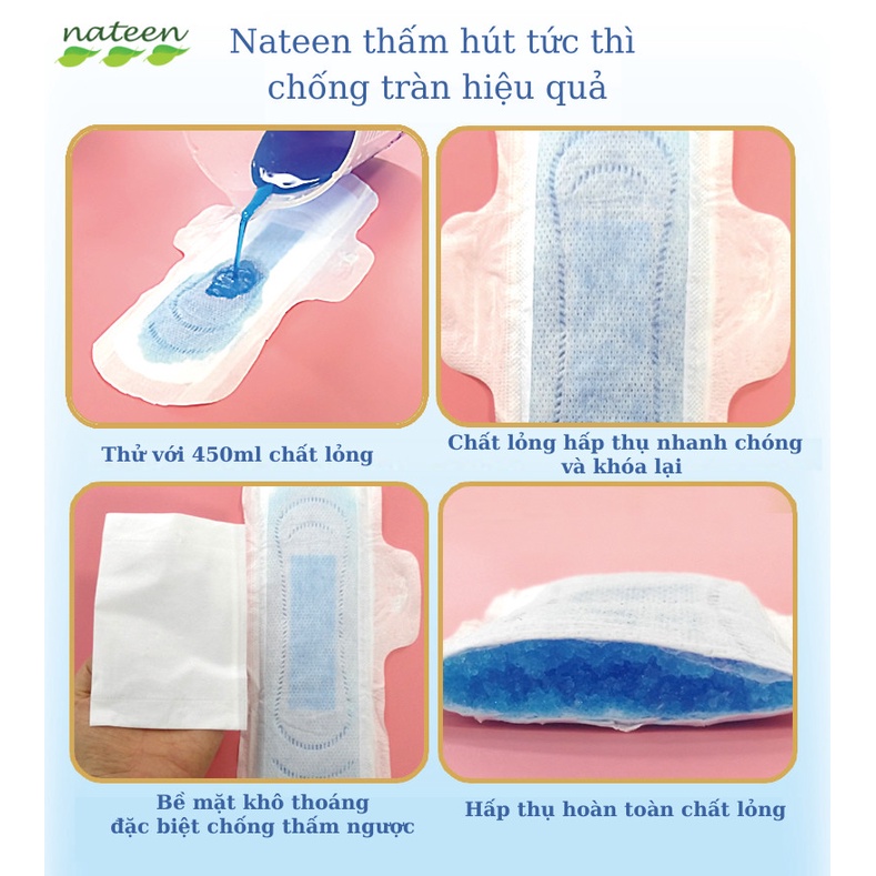 BĂNG VỆ SINH HỮU CƠ NATEEN BỈ gói 10 miếng ban ngày 25cm, ban đêm 29cm