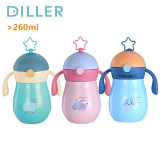 Bình uống nước Diller MLH8790 giữ nhiệt có ống hút chất liệu thép không gỉ dung tích 260ml cho bé