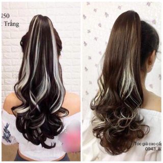 Ngoạm tóc giả xoăn đuôi phối sợi lai trắng
