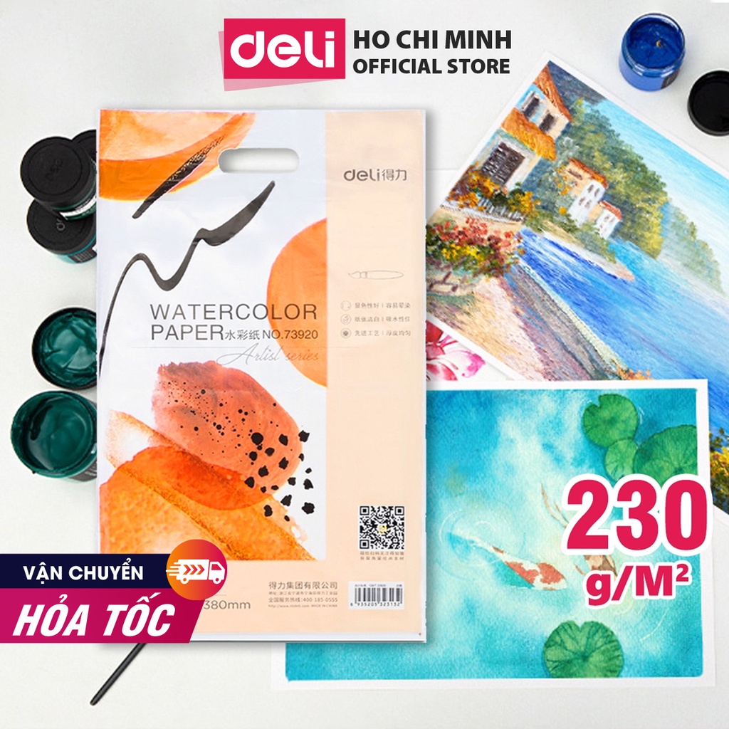 Giấy vẽ màu nước chuyên dụng Deli cao cấp - Khổ giấy đa dạng phù hợp nhiều nhu cầu hội họa khác nhau - 73917/73918/73920