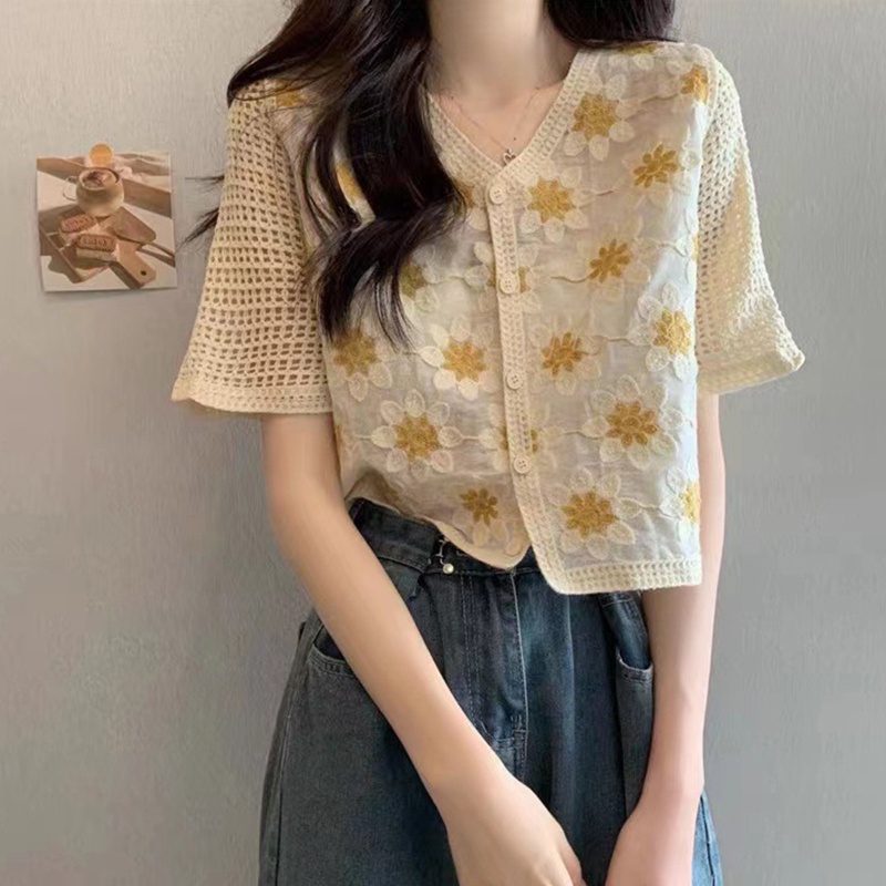 Áo Cardigan Dệt Kim Thêu Hoa Phong Cách Retro Cho Nữ