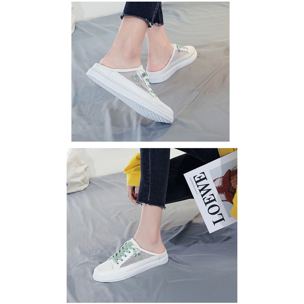 Giày Sục Nữ Lưới Slip On Đế Bệt 3P