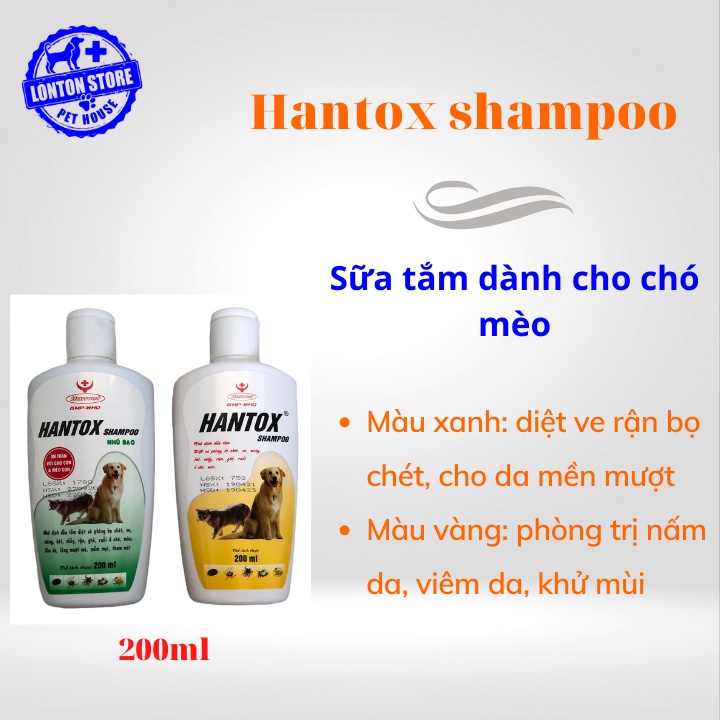 HANVET Hantox Shampoo Hanvet (200ml) - Sữa Tắm Trị Ve Rận Bọ Chét Chó Mèo  - Lonton store