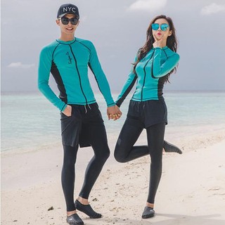 [SET NAM] Đồ bơi tay dài xanh khóa kéo quần dài (set 5 món)