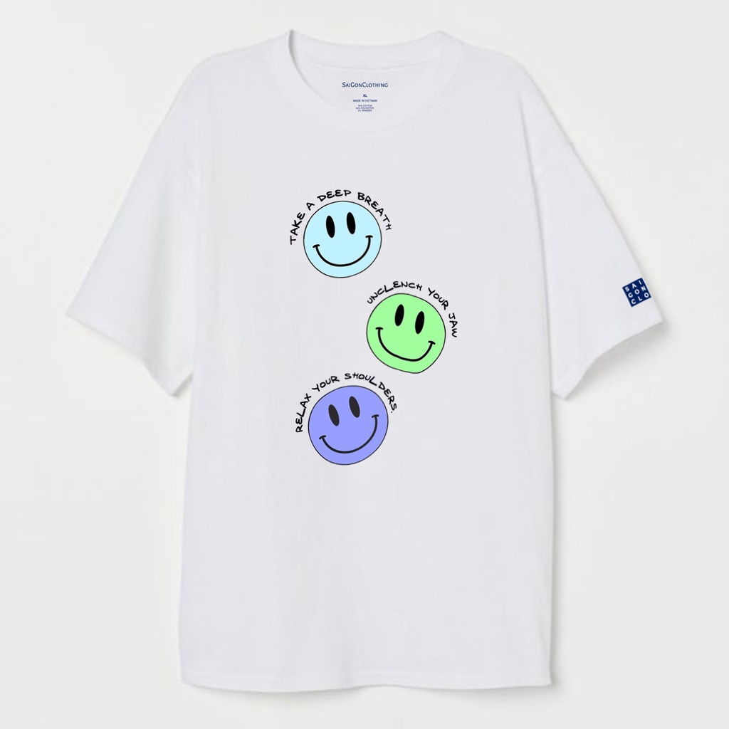 Áo thun Tay lỡ Form rộng Unisex Cotton 35/65 Sai Gon Clothing In hình MẶT CƯỜI