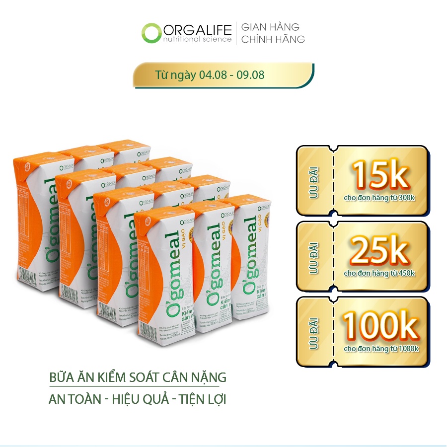 Combo 4 lốc Ogomeal Vị Gạo kiểm soát cân nặng 250ml/hộp (12 hộp) - Bữa ăn thay thế, hỗ trợ giảm cân an toàn, hiệu quả