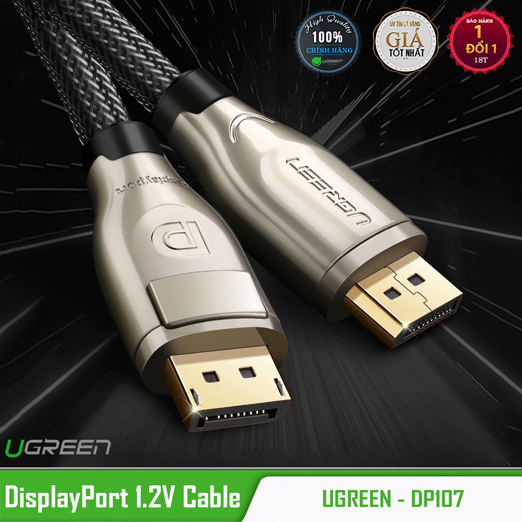 Cáp DisplayPort 1.4 Hỗ trợ 4K 144Hz Bện Lưới cao cấp UGREEN DP107 DP114 - BH 18T Chính Hãng