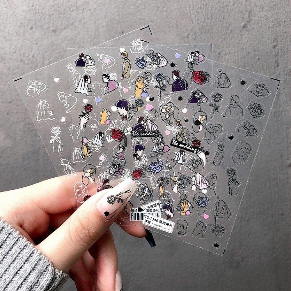 OCEANMAP Miếng Dán Trang Trí Móng Tay Họa Tiết Hình Học Lãng Mạn DIY