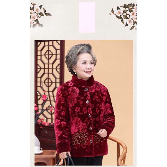 Áo ấm cho bà lót lông cao cấp_nhung