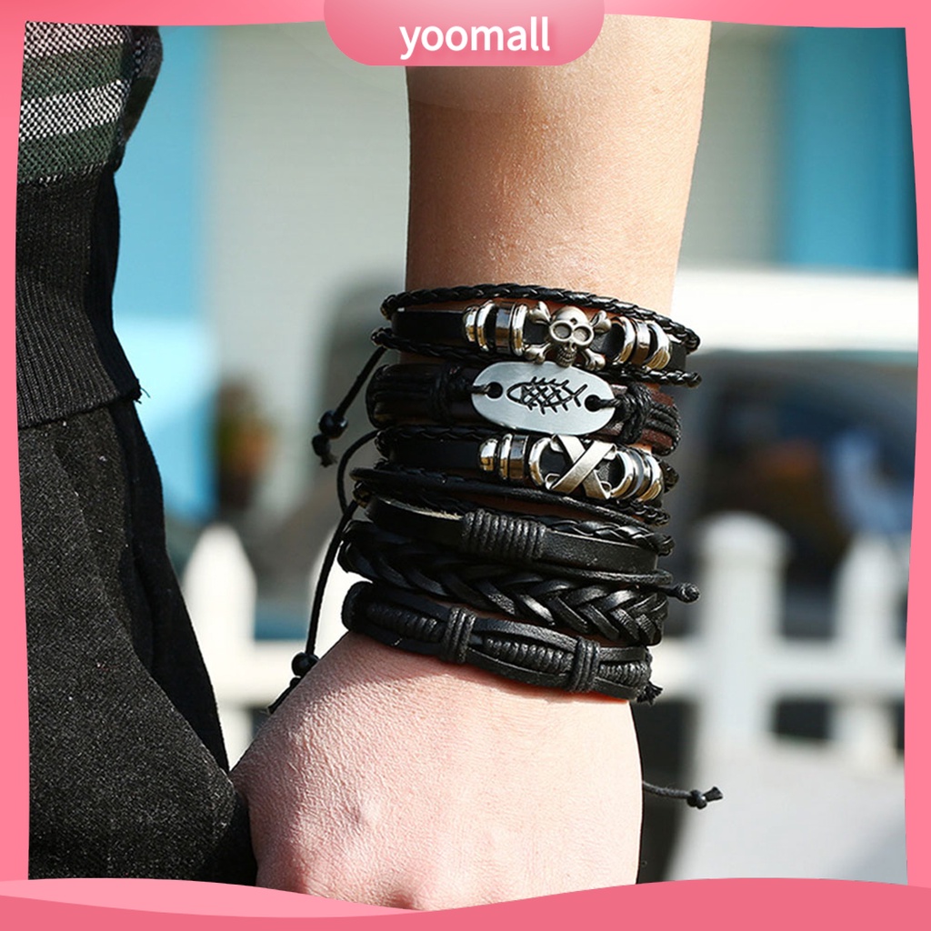 6 vòng tay dây da nhiều lớp cá tính cho nam