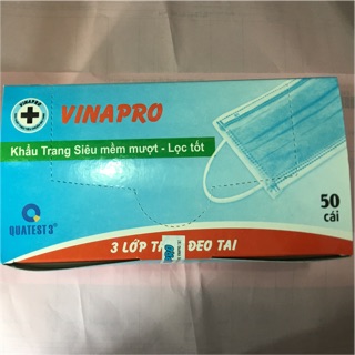 Khẩu trang y tế siêu mềm mượt - lọc tốt 3 lớp Vinapro (hộp 50 cái/xanh dương)