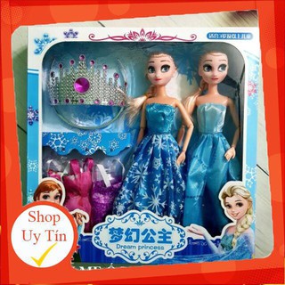 HỘP 2 BÚP BÊ ELSA vương niệm, bờm, váy cỡ lớn