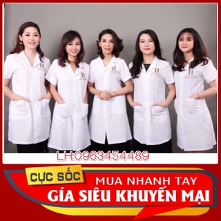 [HÀNG ĐẸP] Áo Blue Trắng Ngắn Ngang Đùi Dùng Trong Y Tế, Spa, Thẩm Mỹ Viện