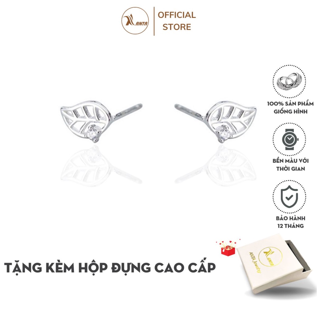 Bông Tai Mạ Bạc 925 Hình Chiếc Lá Đính Đá Phong Cách Hàn Quốc ANTA Jewelry - ATJ7003