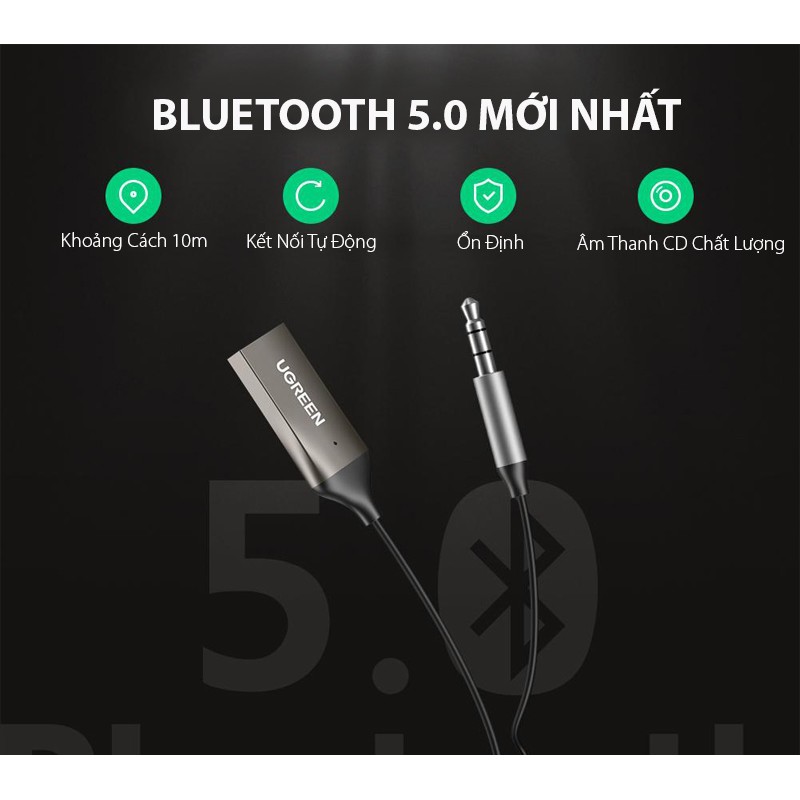 Thiết bị nhận Bluetooth 5.0 Music Receiver Ugreen 70601 (Hỗ trợ Mic dùng trên Ôtô)