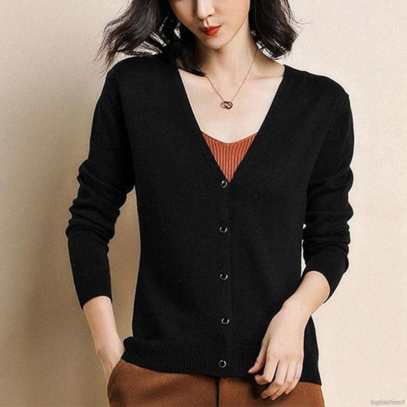 Áo Cardigan dệt kim tay dài màu trơn | BigBuy360 - bigbuy360.vn